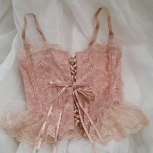 Victoria's Secret pink lace up corset bustier.